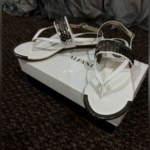Alfani Women's White and Metallic Sandals